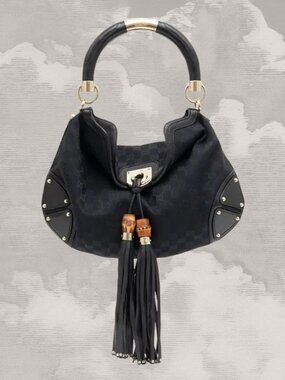 GUCCI Babouska Indy shoulder crossbody hobo bag 2-way bamboo fringe tassels
